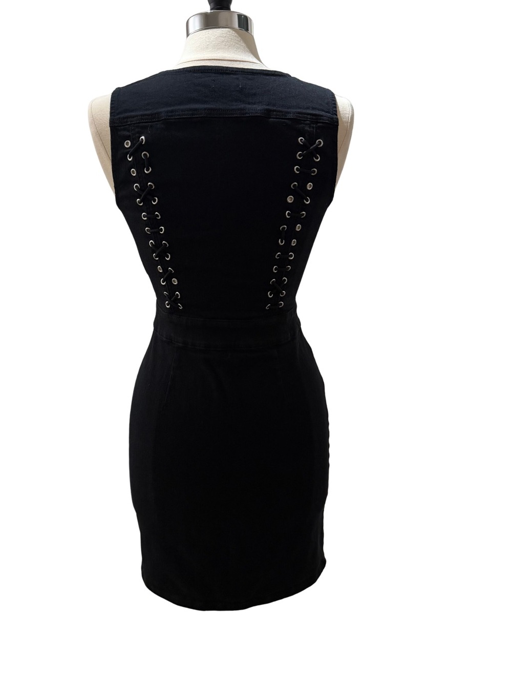 Diesel Black Denim Lace-Up Back Fitted Zip Mini Dress Size M - Picture 3 of 7